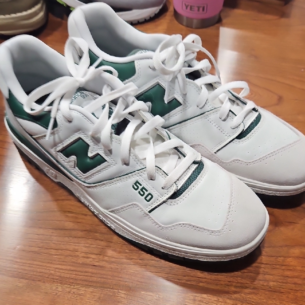 White and Green New Balance 550